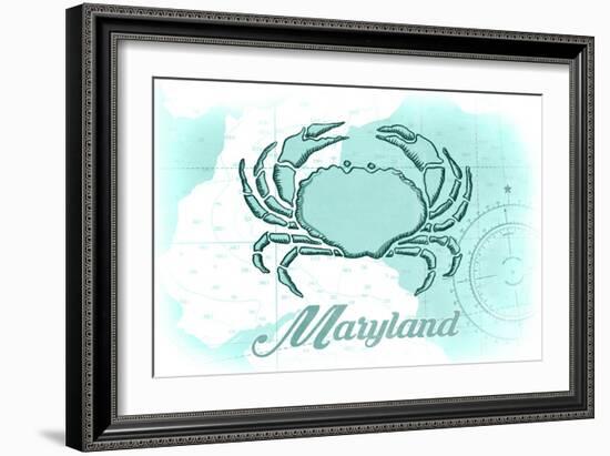 Maryland - Crab - Teal - Coastal Icon-Lantern Press-Framed Art Print