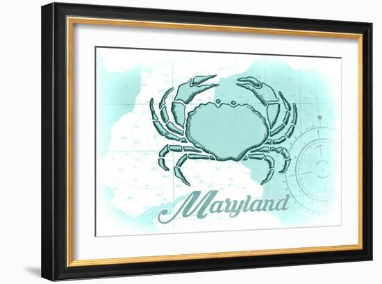 Maryland - Crab - Teal - Coastal Icon-Lantern Press-Framed Art Print