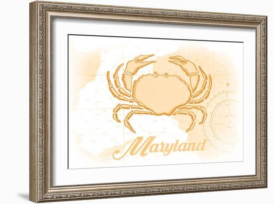 Maryland - Crab - Yellow - Coastal Icon-Lantern Press-Framed Art Print