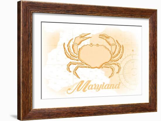 Maryland - Crab - Yellow - Coastal Icon-Lantern Press-Framed Art Print