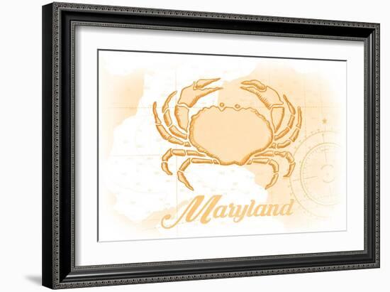 Maryland - Crab - Yellow - Coastal Icon-Lantern Press-Framed Art Print