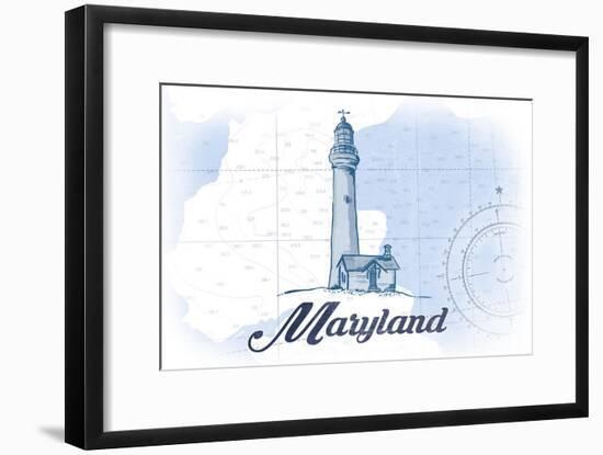 Maryland - Lighthouse - Blue - Coastal Icon-Lantern Press-Framed Art Print