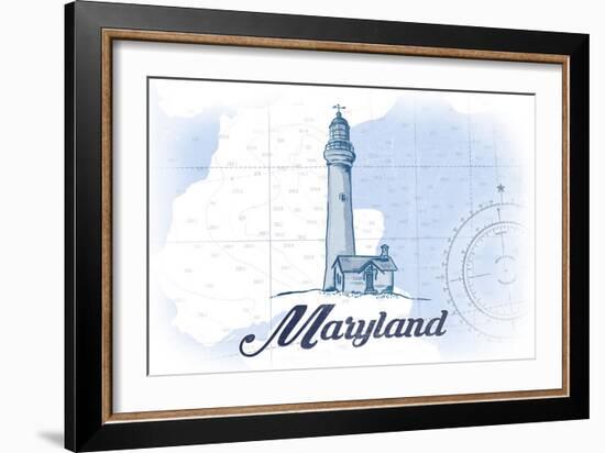 Maryland - Lighthouse - Blue - Coastal Icon-Lantern Press-Framed Art Print