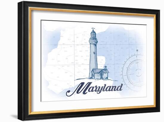 Maryland - Lighthouse - Blue - Coastal Icon-Lantern Press-Framed Art Print