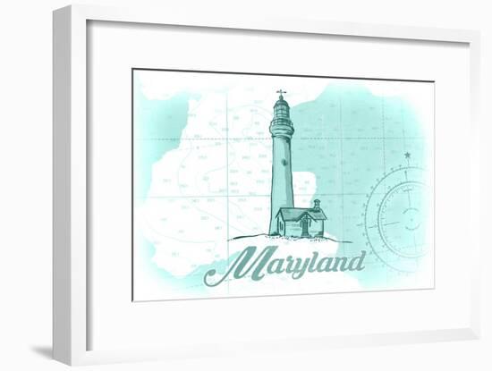 Maryland - Lighthouse - Teal - Coastal Icon-Lantern Press-Framed Art Print