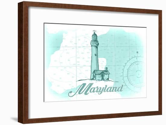 Maryland - Lighthouse - Teal - Coastal Icon-Lantern Press-Framed Art Print