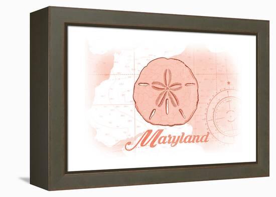 Maryland - Sand Dollar - Coral - Coastal Icon-Lantern Press-Framed Stretched Canvas