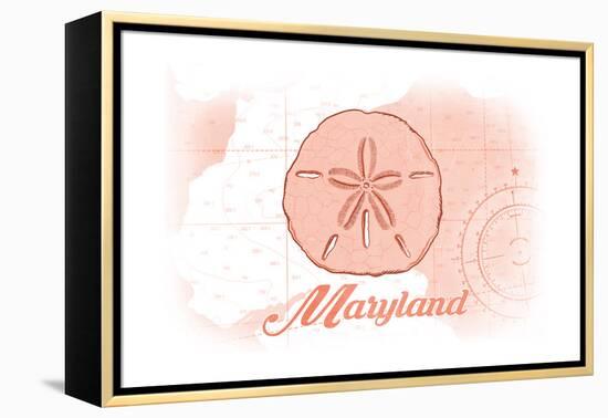 Maryland - Sand Dollar - Coral - Coastal Icon-Lantern Press-Framed Stretched Canvas