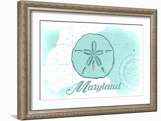 Maryland - Sand Dollar - Teal - Coastal Icon-Lantern Press-Framed Art Print