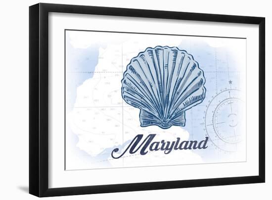 Maryland - Scallop Shell - Blue - Coastal Icon-Lantern Press-Framed Art Print