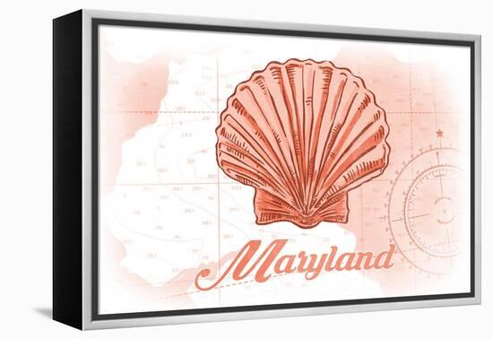 Maryland - Scallop Shell - Coral - Coastal Icon-Lantern Press-Framed Stretched Canvas