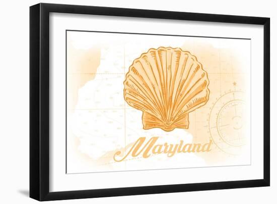 Maryland - Scallop Shell - Yellow - Coastal Icon-Lantern Press-Framed Art Print