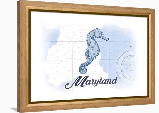 Maryland - Seahorse - Blue - Coastal Icon-Lantern Press-Framed Stretched Canvas