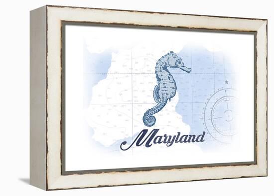 Maryland - Seahorse - Blue - Coastal Icon-Lantern Press-Framed Stretched Canvas