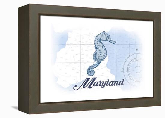 Maryland - Seahorse - Blue - Coastal Icon-Lantern Press-Framed Stretched Canvas