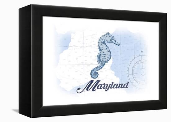 Maryland - Seahorse - Blue - Coastal Icon-Lantern Press-Framed Stretched Canvas