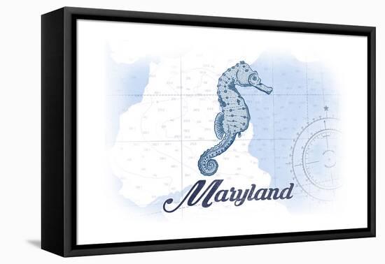 Maryland - Seahorse - Blue - Coastal Icon-Lantern Press-Framed Stretched Canvas