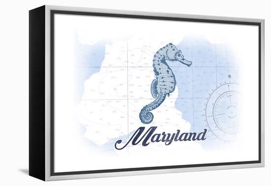 Maryland - Seahorse - Blue - Coastal Icon-Lantern Press-Framed Stretched Canvas