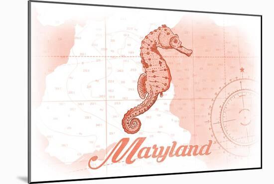 Maryland - Seahorse - Coral - Coastal Icon-Lantern Press-Mounted Art Print