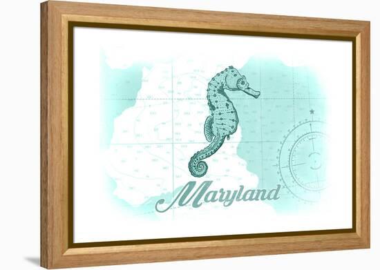 Maryland - Seahorse - Teal - Coastal Icon-Lantern Press-Framed Stretched Canvas