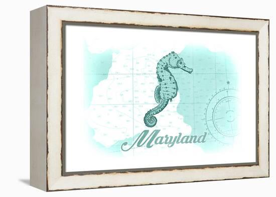 Maryland - Seahorse - Teal - Coastal Icon-Lantern Press-Framed Stretched Canvas