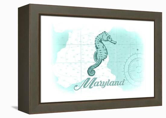 Maryland - Seahorse - Teal - Coastal Icon-Lantern Press-Framed Stretched Canvas