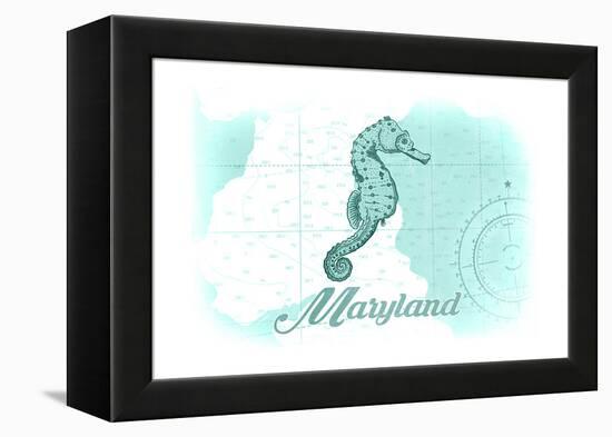 Maryland - Seahorse - Teal - Coastal Icon-Lantern Press-Framed Stretched Canvas