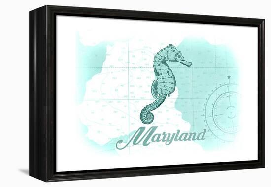 Maryland - Seahorse - Teal - Coastal Icon-Lantern Press-Framed Stretched Canvas