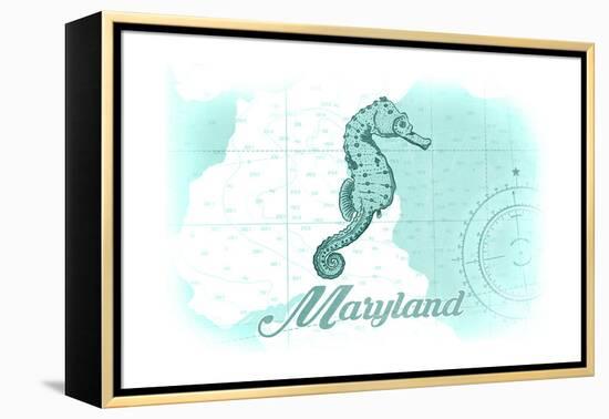 Maryland - Seahorse - Teal - Coastal Icon-Lantern Press-Framed Stretched Canvas