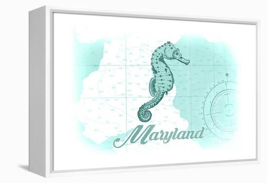 Maryland - Seahorse - Teal - Coastal Icon-Lantern Press-Framed Stretched Canvas