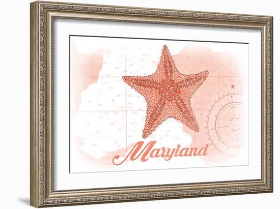 Maryland - Starfish - Coral - Coastal Icon-Lantern Press-Framed Art Print