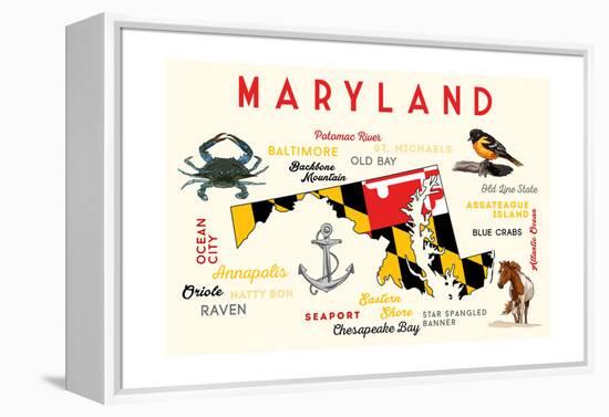 Maryland - Typography and Icons-Lantern Press-Framed Stretched Canvas
