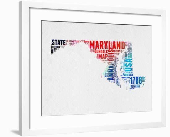 Maryland Watercolor Word Cloud-NaxArt-Framed Art Print