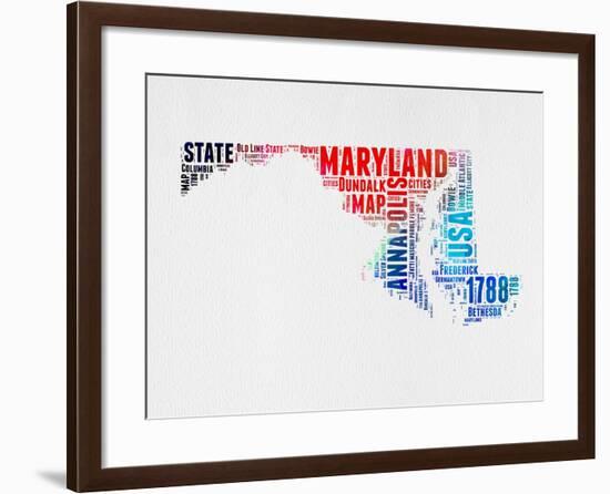 Maryland Watercolor Word Cloud-NaxArt-Framed Art Print