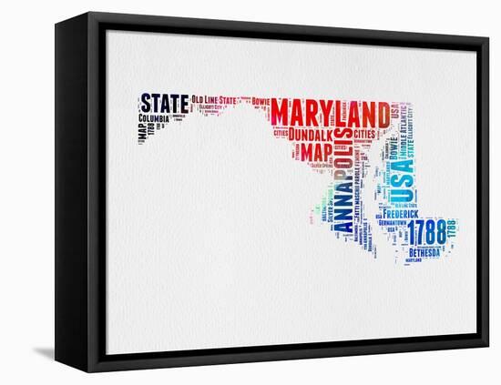 Maryland Watercolor Word Cloud-NaxArt-Framed Stretched Canvas