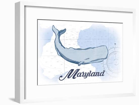 Maryland - Whale - Blue - Coastal Icon-Lantern Press-Framed Art Print