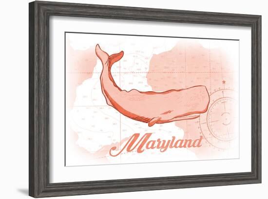 Maryland - Whale - Coral - Coastal Icon-Lantern Press-Framed Art Print