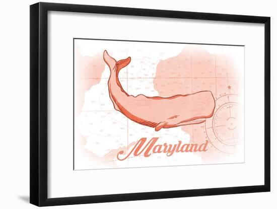 Maryland - Whale - Coral - Coastal Icon-Lantern Press-Framed Art Print