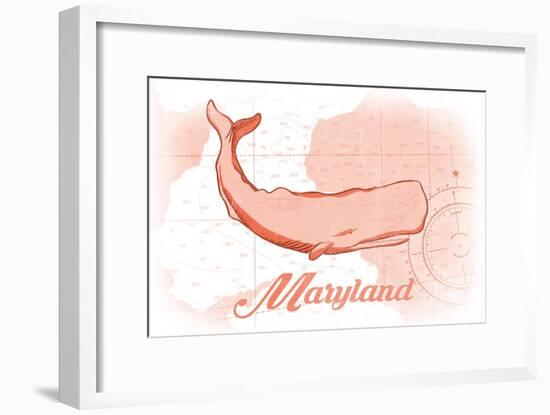 Maryland - Whale - Coral - Coastal Icon-Lantern Press-Framed Art Print