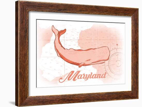 Maryland - Whale - Coral - Coastal Icon-Lantern Press-Framed Art Print