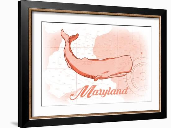 Maryland - Whale - Coral - Coastal Icon-Lantern Press-Framed Art Print