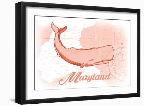 Maryland - Whale - Coral - Coastal Icon-Lantern Press-Framed Art Print