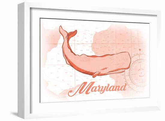 Maryland - Whale - Coral - Coastal Icon-Lantern Press-Framed Art Print