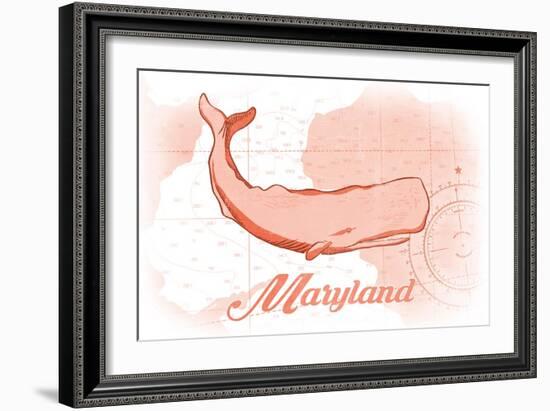 Maryland - Whale - Coral - Coastal Icon-Lantern Press-Framed Art Print