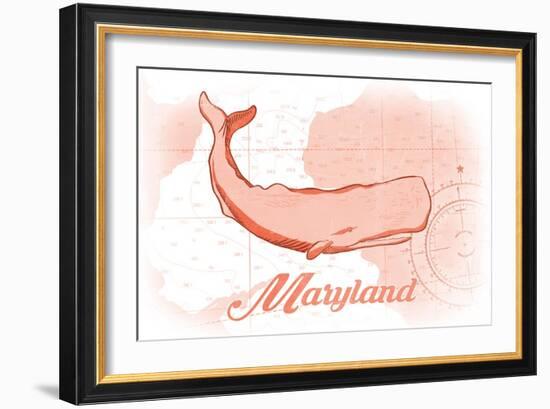 Maryland - Whale - Coral - Coastal Icon-Lantern Press-Framed Art Print