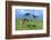 Masai Giraffe Grazing on the Serengeti with Acacia Tree and Clouds-John Alves-Framed Photographic Print