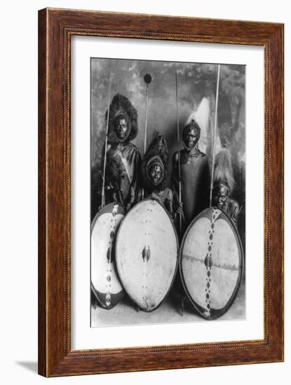 Masai Warriors in War Dress in Kenya Photograph - Kenya-Lantern Press-Framed Art Print