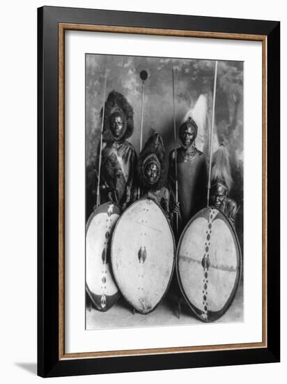 Masai Warriors in War Dress in Kenya Photograph - Kenya-Lantern Press-Framed Art Print