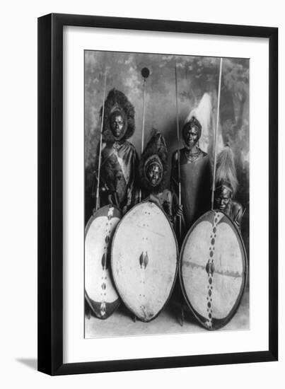 Masai Warriors in War Dress in Kenya Photograph - Kenya-Lantern Press-Framed Art Print