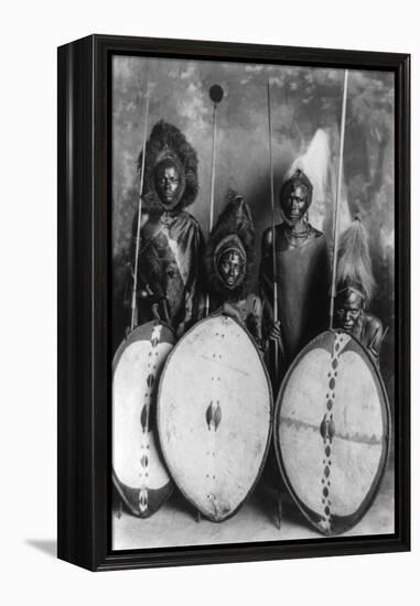 Masai Warriors in War Dress in Kenya Photograph - Kenya-Lantern Press-Framed Stretched Canvas